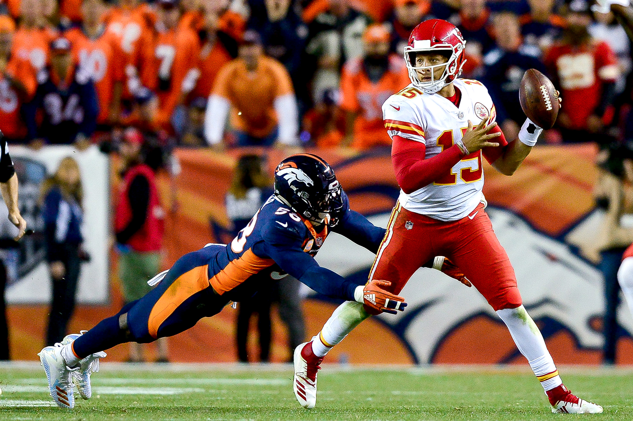 Mahomes’ lefty throw against the Broncos was just the latest jaw-dropper in a four-week tour de force to open the 2018 season.